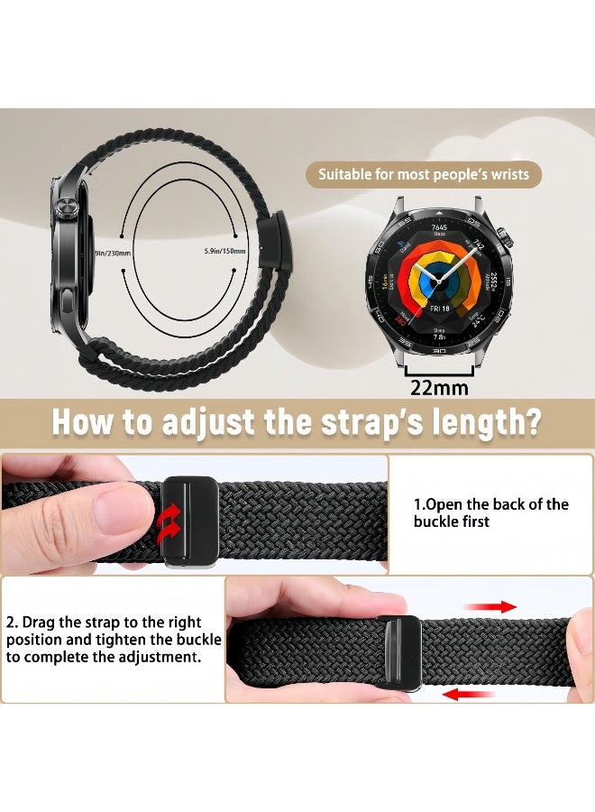 ChicVibe 22mm Nylon Strap for Huawei Watch GT6 Pro/GT6/GT5 Pro/GT5/GT4/GT3 46mm, Magnetic Buckle Sport Nylon Replacement Band for Huawei Watch Ultimate 2/4Pro 48mm/5/4/3Pro 46mm, Starlight - Image 4